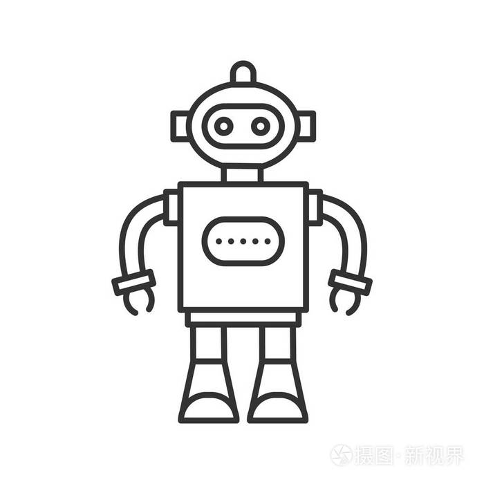 机器人线性图标.细折线图.轮廓符号.矢量隔离轮廓图