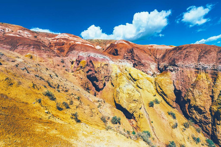 红色和黄色山脉的景观。山在阿尔泰被称为火星。棕地球