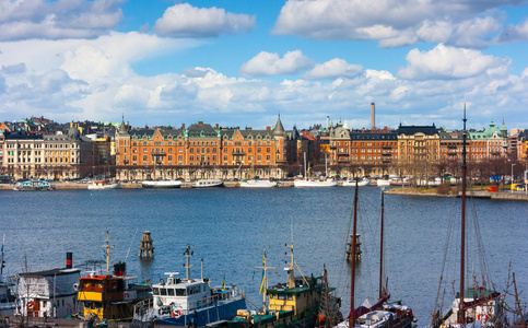 Strandvagen 从船岛, 斯德哥尔摩, 瑞典, 欧洲的视图