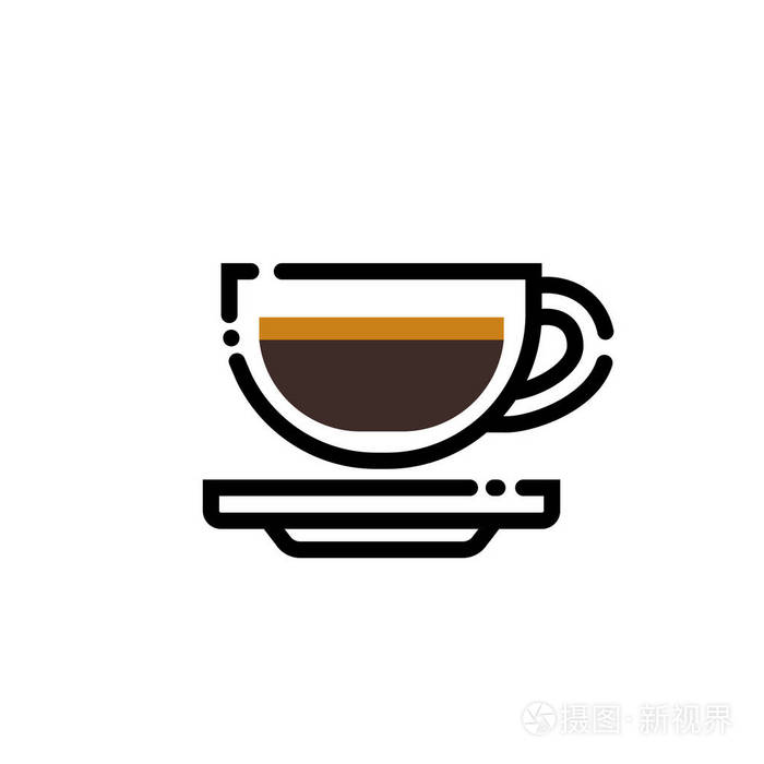 美式.咖啡杯线艺术插图.线条图标-杯子