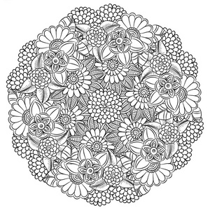 矢量花曼荼罗在黑白。科罗拉多州的圆形图案