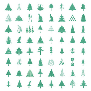 圣诞树图标集。平的独立的设计。新的一年冬天集合。矢量图