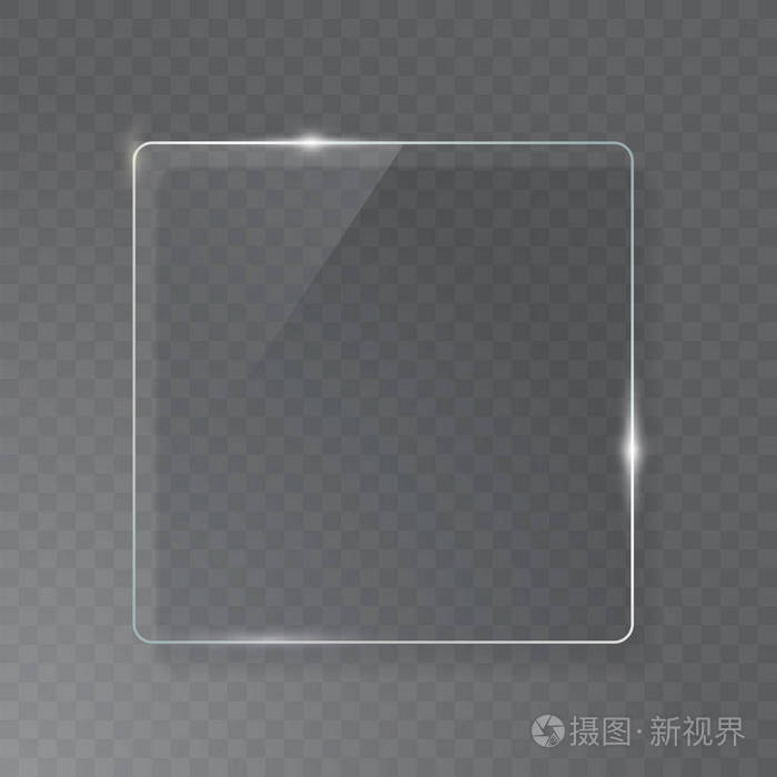 透明玻璃板模拟.通过横幅查看.反射和阴影的塑料横幅