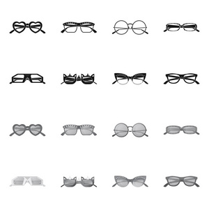 眼镜和太阳镜标志的矢量设计。收集眼镜和附件矢量图标的股票