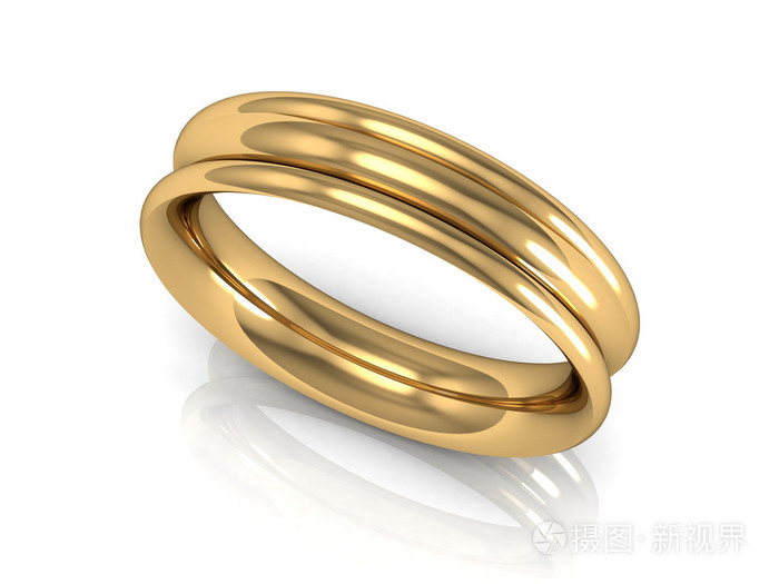 几个在白色背景上的金结婚戒指。