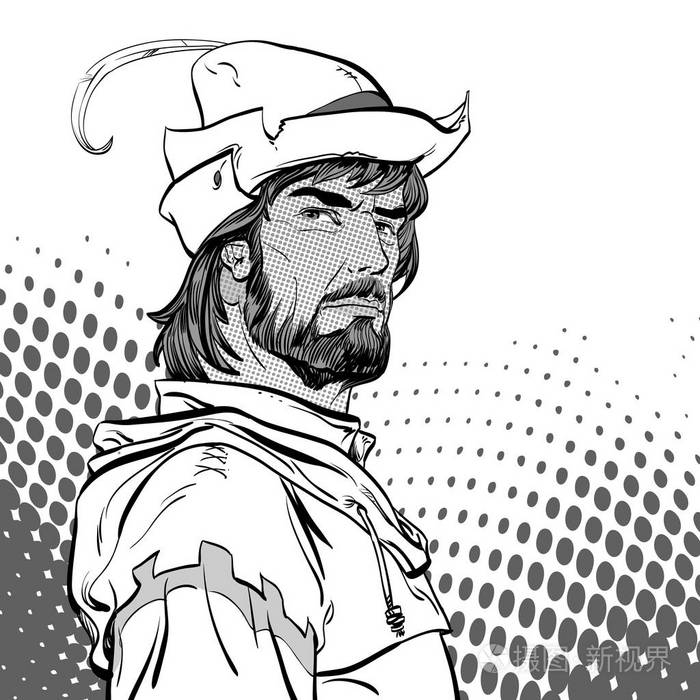 插画 罗宾汉弱者的防守者.中世纪传奇.中世纪传奇英雄.半色调背景.eps