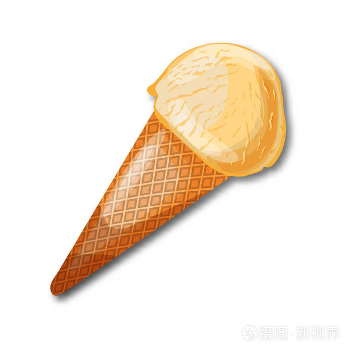 在白色背景查出的锥形美味香草冰淇淋