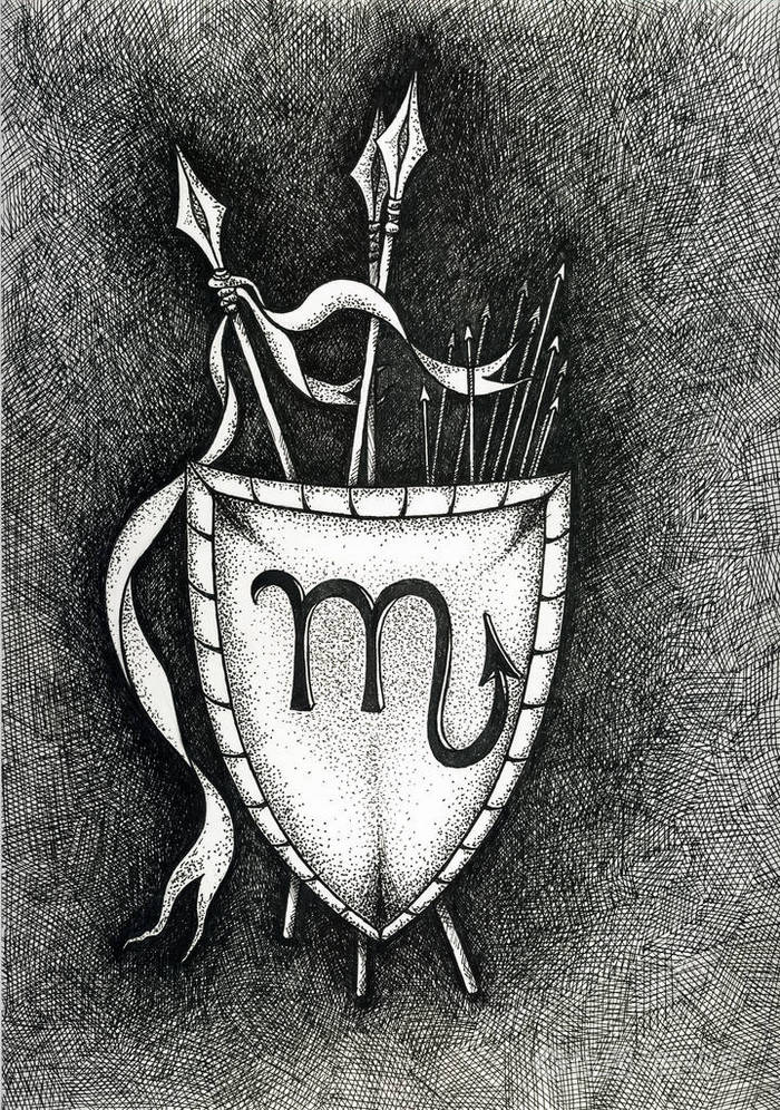 十二宫星座天蝎座用墨水刷手绘矢量插图