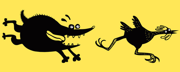 搞笑的狼来了搞笑运行鸡和狗照片