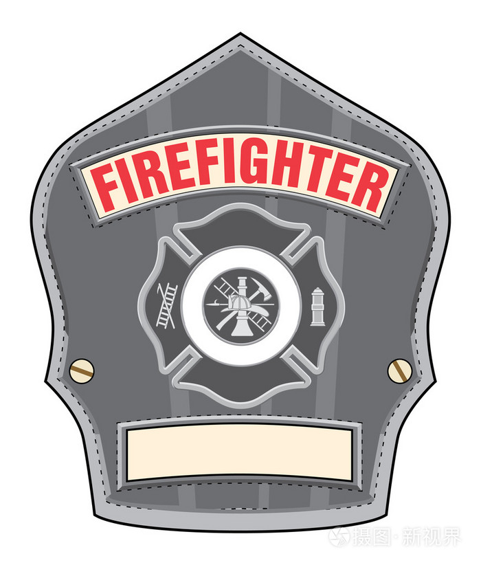 消防员头盔徽章是黑色皮革消防头盔或消防员帽子徽章与交叉和消防员
