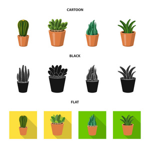 仙人掌和盆栽图标的矢量插图。一套仙人掌和仙人掌的股票符号网站