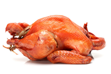 熏鸭在白色背景上照片