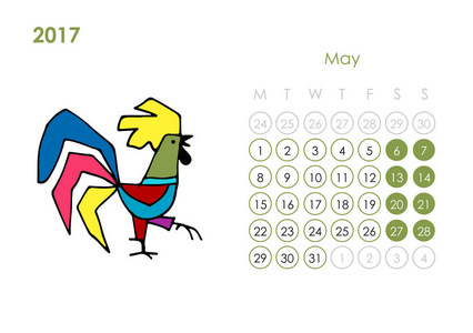 公鸡日历2017为您的设计。5月月