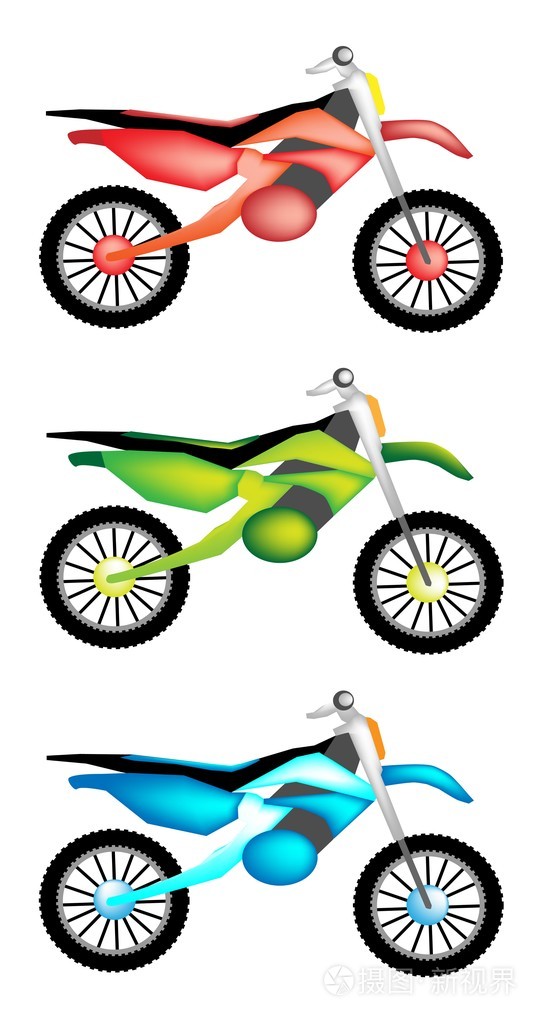 三种颜色的插图集的摩托车图标