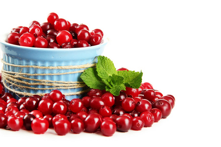 成熟的红色蔓越莓在碗里，隔绝对惠特