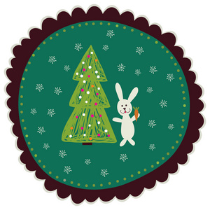 兔子胡萝卜圣诞节树附近举行圆架圣诞卡片