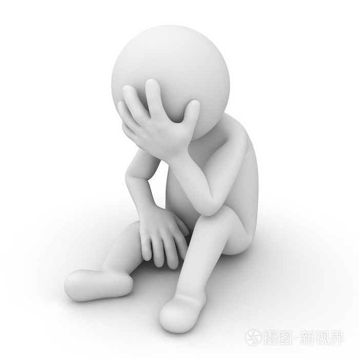 坐在白色的郁闷3d男人
