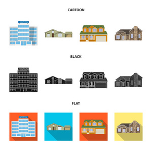 建筑和前面标志的向量例证。股票的建筑物和屋顶矢量图标集