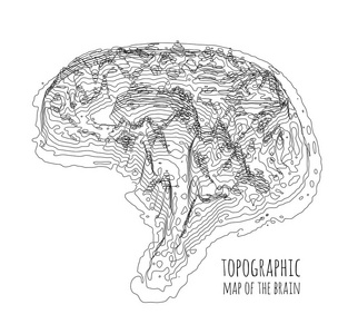 以地形图的形式形成的大脑。现代技术的概念, 神经元之间的数据传输