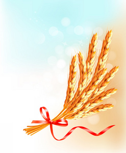 小麦的红丝带的耳朵。矢量插画