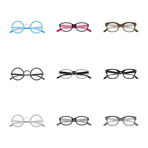 眼镜和框架符号的孤立对象。收集眼镜和附件股票符号的网站