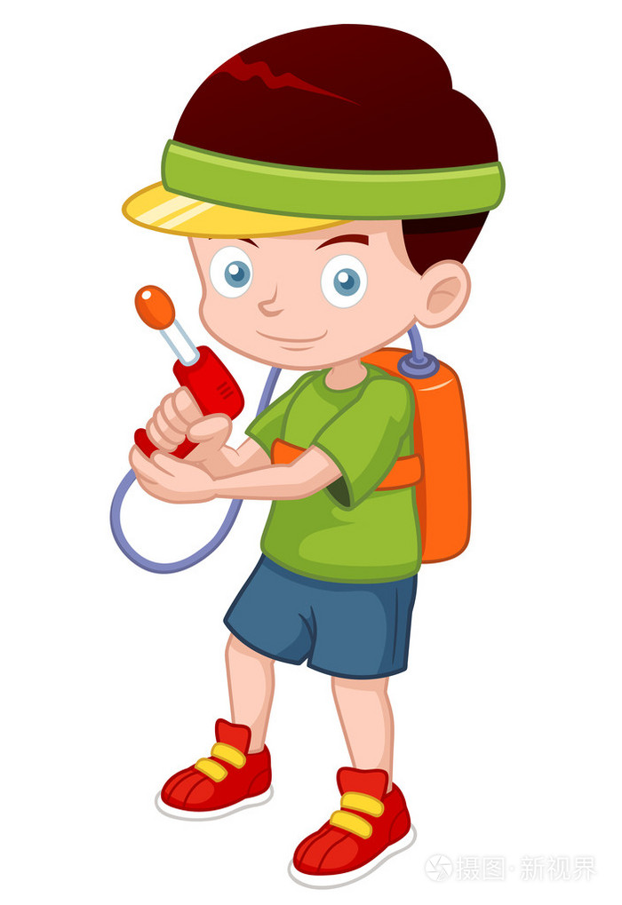 卡通男孩拿着玩具枪