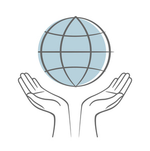 国际地球日手捧着地球.地球日快乐.拯救地球概念.矢量符号照片