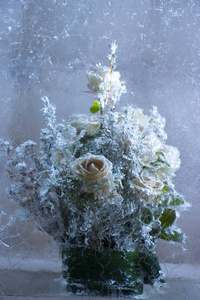 冰冻冰块中的花朵冰雕