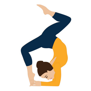 女子体操运动员倒立运动瑜伽舞蹈矢量平面样式的白色背景设计元素