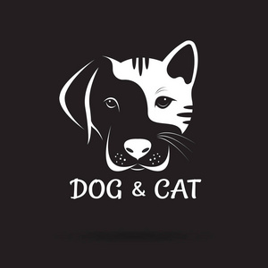 宠物黑色在黑色背景的狗和猫脸设计的向量.宠物照片