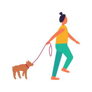 妇女散步与狗矢量插图隔离