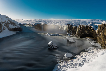 冬季雪冰蓝 sk Godafoss 水落冰岛