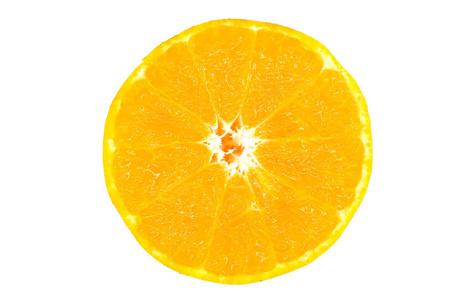 顶部视图橙色水果片在白色背景隔离