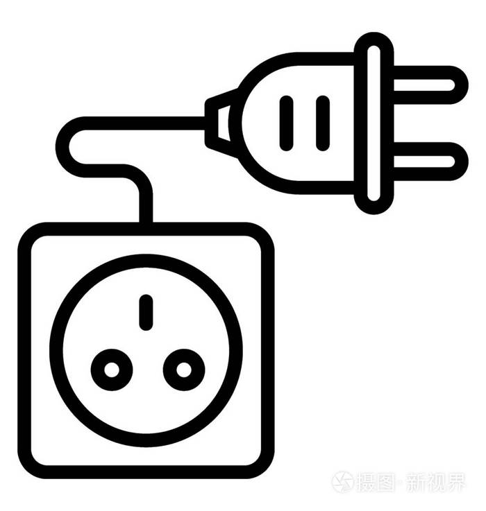 具有两个针脚插座的墙壁开关的图标, 描述电开关插画-正版商用图片06