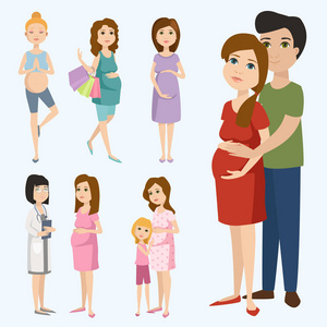 孕产妇人期望概念幸福孕妇个性生活与大腹向量插图