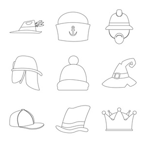 帽子和帽符号的矢量设计。头饰和辅助股票矢量图的收集