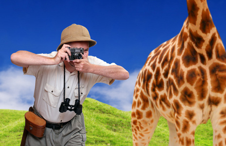 疯狂的野生动物摄影师和长颈鹿照片