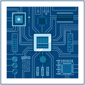 计算机集成电路芯片模板芯片在详细印制电路板设计抽象背景矢量图