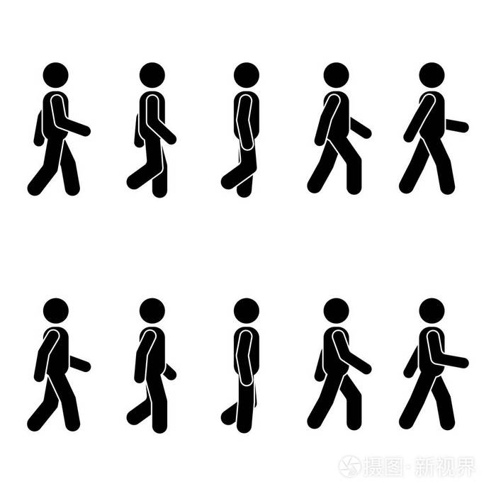 姿势棍子图.矢量站人图标符号象形白色