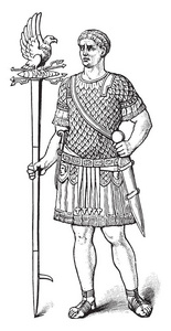 Aquilifer 是罗马士兵, 复古线条绘画或雕刻插图