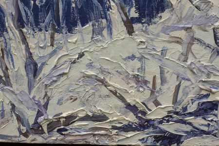 调色板刀油画片段特写蓝白雪主题现代印象派 impasto 艺术