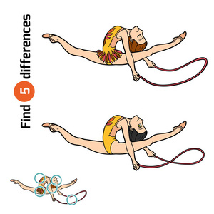 发现不同之处，用一根绳子体操运动员