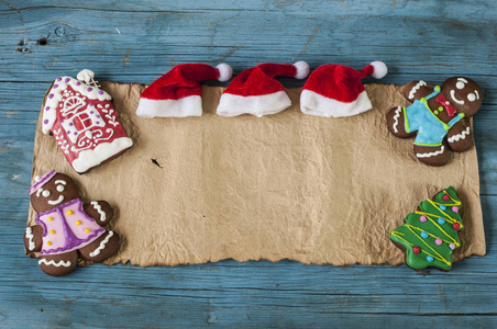 圣诞背景与姜饼干木背景