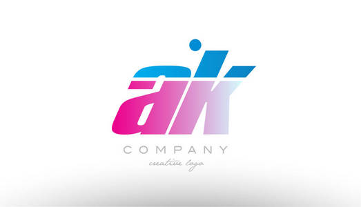 ak 一个 k 字母组合粉红色的蓝色大胆的标志图标照片
