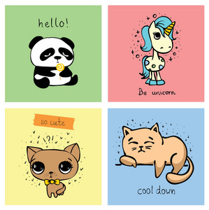 矢量卡与可爱的动物在简单的设计和有趣的刻字孩子的贺卡设计, t恤打印, 灵感海报
