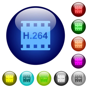 H. 264 电影格式图标在圆形彩色玻璃按钮