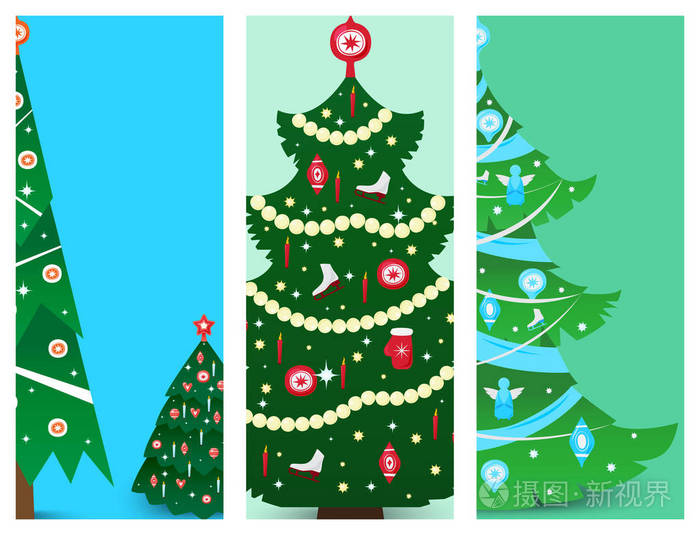 圣诞树矢量饰品圣诞礼物小册子设计节日庆典冬季聚会工厂
