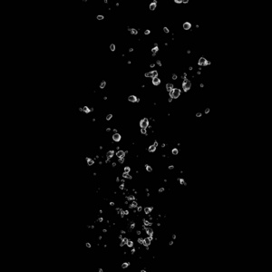 黑色背景上的孤立的白色气泡。雨滴。水下氧气