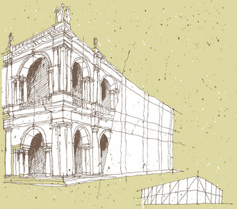 草绘在意大利的历史建筑