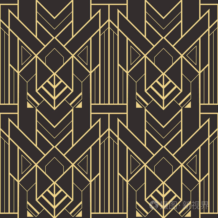 矢量现代几何瓷砖图案.金色的衬里形状.抽象艺术装饰无缝豪华背景